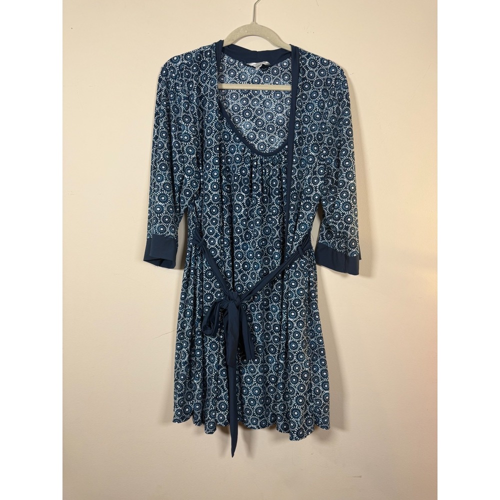 Marilyn Monroe Vintage 2 Pc Floral Nightgown & Robe Set Navy Blue Boho
